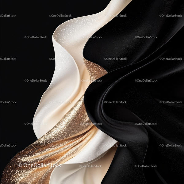 Flowing Black, White, and Gold Fabric with Elegant Texture
