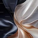 Abstract Silk Fabric with Elegant Black and Beige Waves