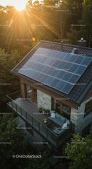Eco-Friendly Home with Solar Panels and Forest View