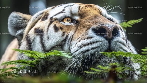 Close-Up of Majestic Tiger Amidst Jungle Greenery
