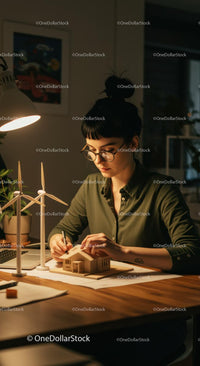 Architect Designing Eco-Friendly Wind Turbine Models Indoors