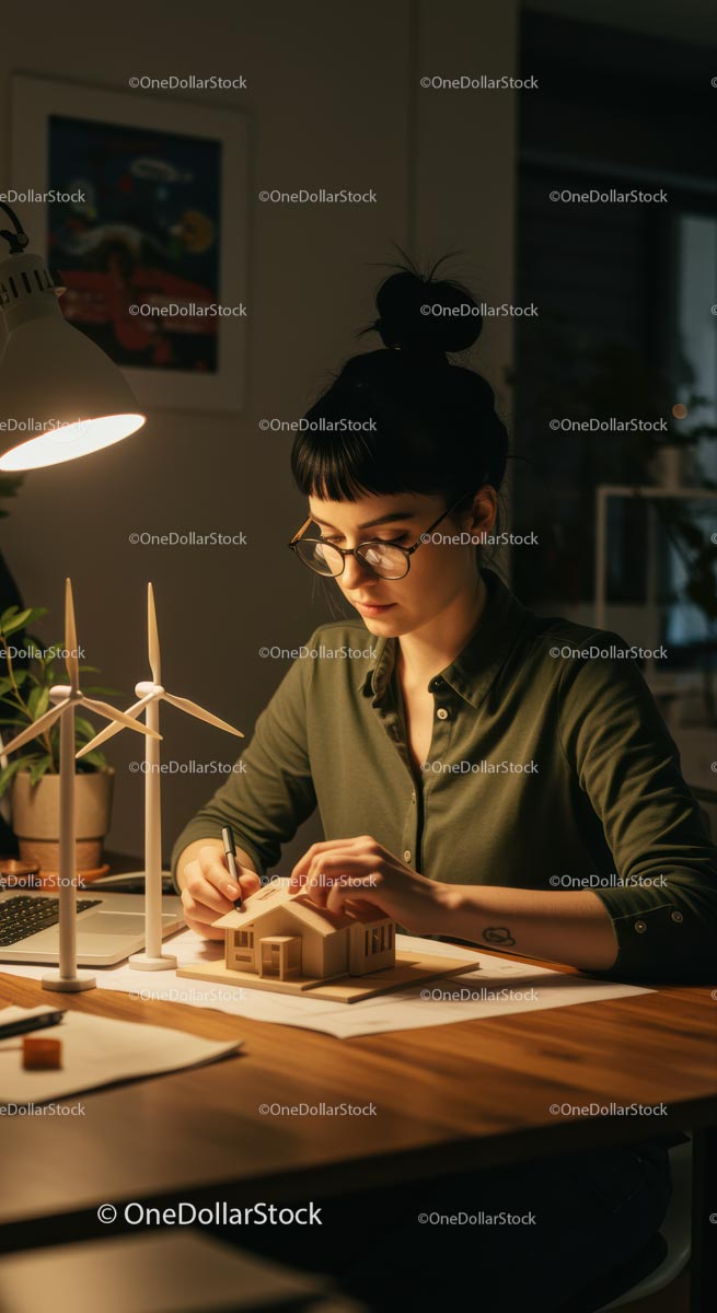 Architekt projektujący ekologiczne modele turbin wiatrowych do użytku wewnątrz pomieszczeń