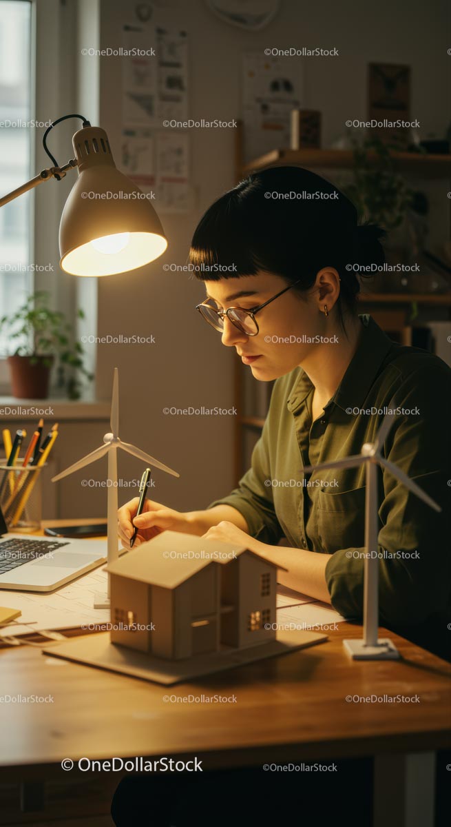 Architekt pracujący nad projektem zrównoważonej turbiny wiatrowej