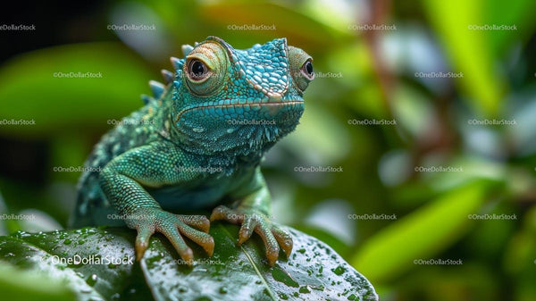 Vibrant Green Lizard on a Tropical Leaf