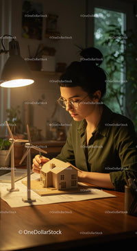 Architect Woman Designing Sustainable Model Home