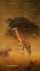 Majestic Giraffe Strolling Through Golden Savanna at Sunset
