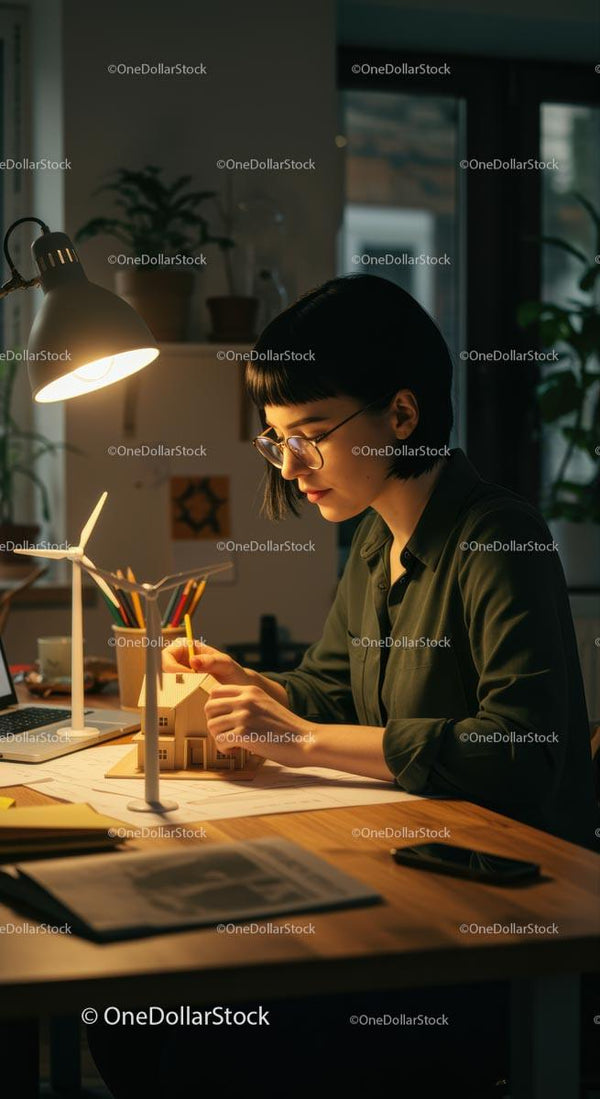 Architekt Projektujący Model przy Oświetleniu Lampki Biurkowej