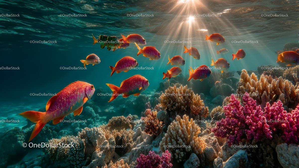 Tropical Fish Swimming Over Vibrant Coral Reef