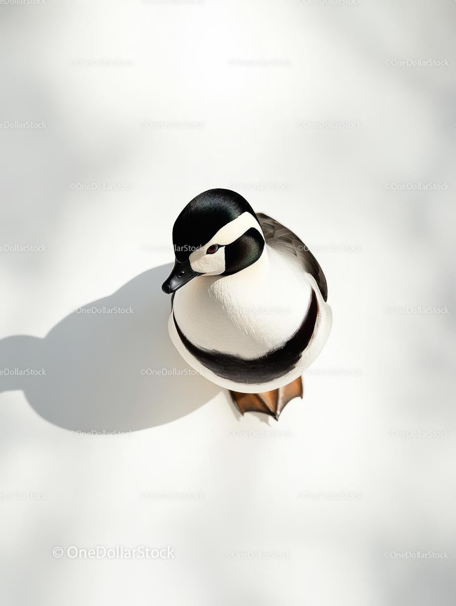 Kaczka Smew na minimalistycznym białym tle