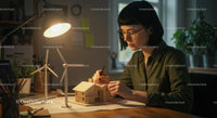 Architect Designing Model House Under Warm Lamp Light
