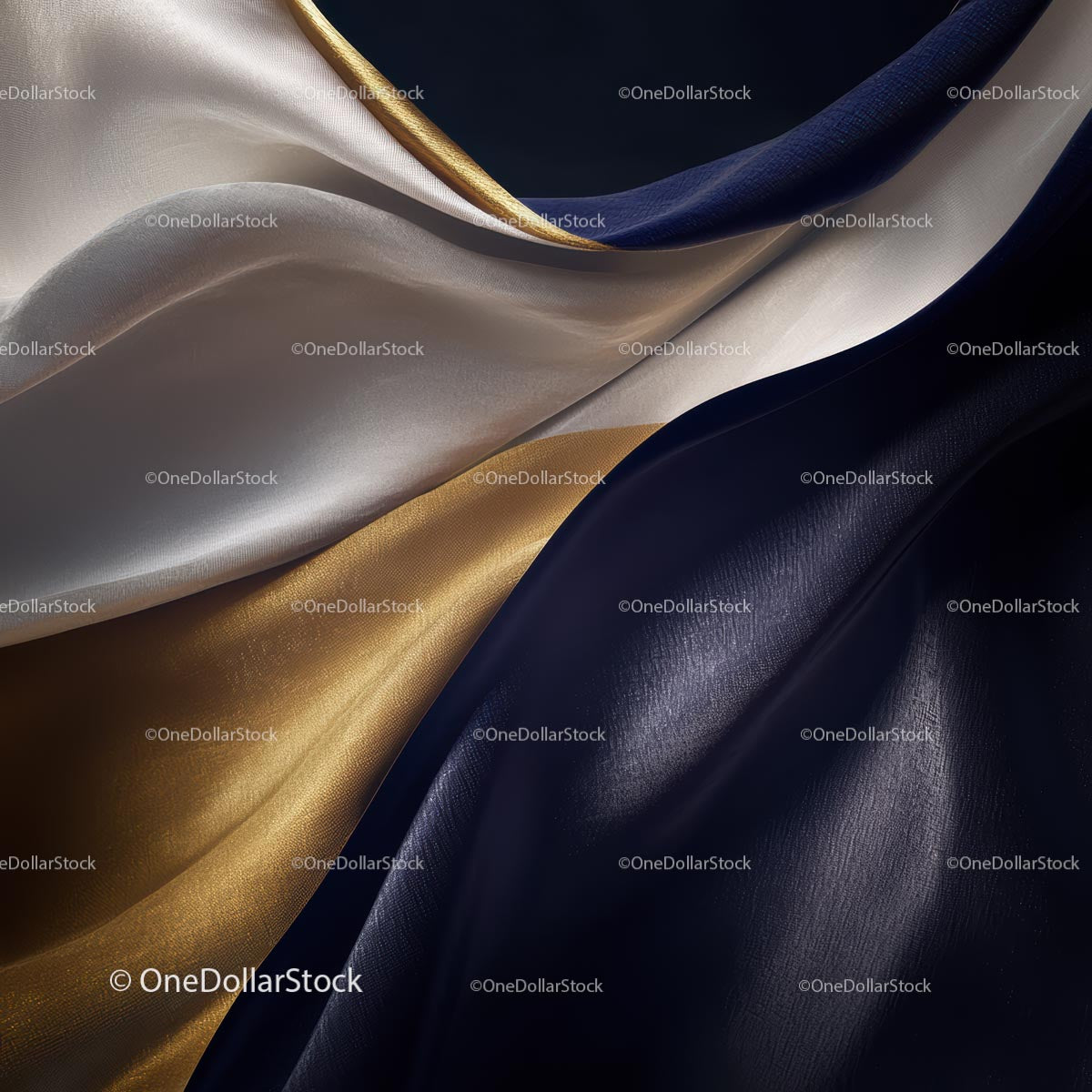 Luksusowa tkanina jedwabna z eleganckimi złotymi i niebieskimi fałdami