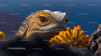 Close-up of Iguana Among Vibrant Yellow Flowers