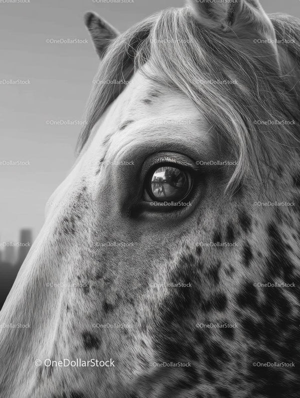 Black and White Portrait of a Spotted Horse