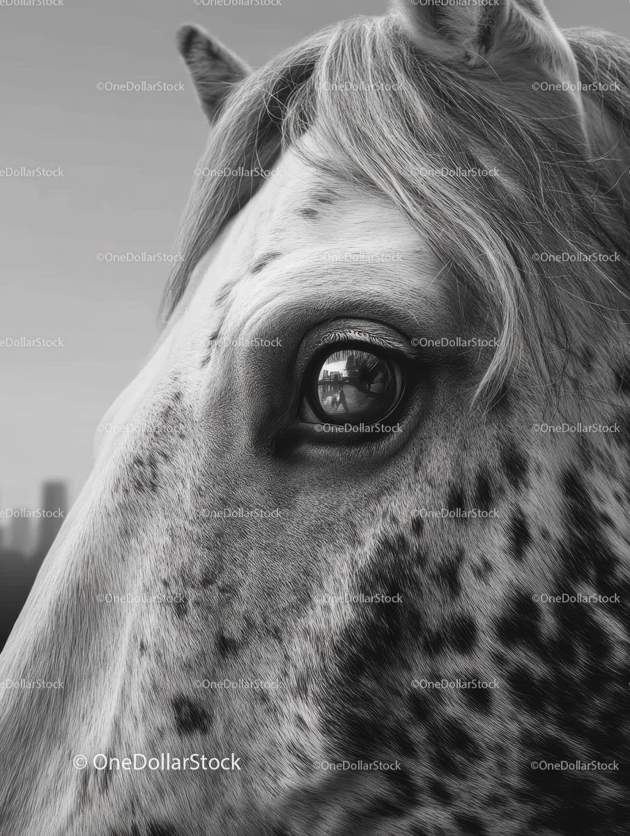 Black and White Portrait of a Spotted Horse