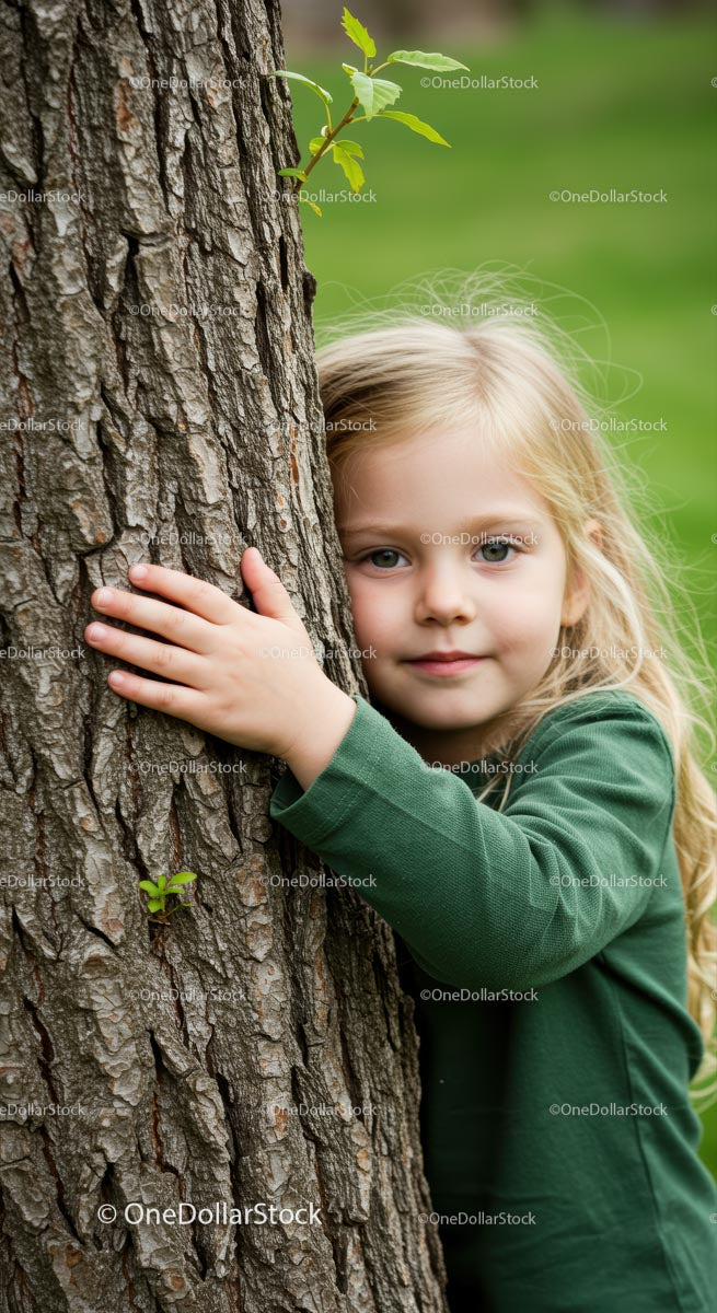 Child Embracing Nature in a Green Sweater
