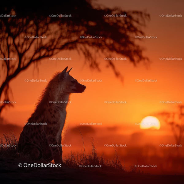 Hyena Silhouette at Sunset in African Savanna