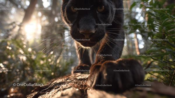 Majestic Black Panther Exploring the Sunlit Jungle