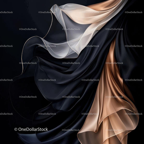 Elegant Arrangement of Flowing Black and Gold Fabrics