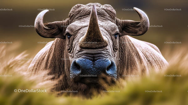 Majestic Rhinoceros in Grassy Savannah Scene