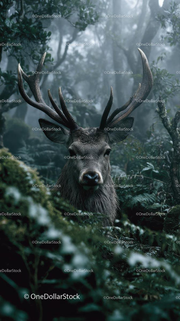 Majestic Deer Amidst Misty Woodland