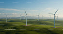 Wind Turbines on Green Hills Under Blue Sky