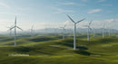 Wind Turbines on Rolling Green Hills Under Blue Sky