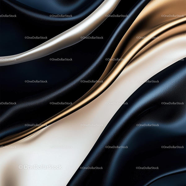 Luxurious Black and Gold Silk Fabric with Elegant Waves