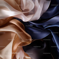 Elegant Silk Fabric with Flowing Beige and Blue Drapes