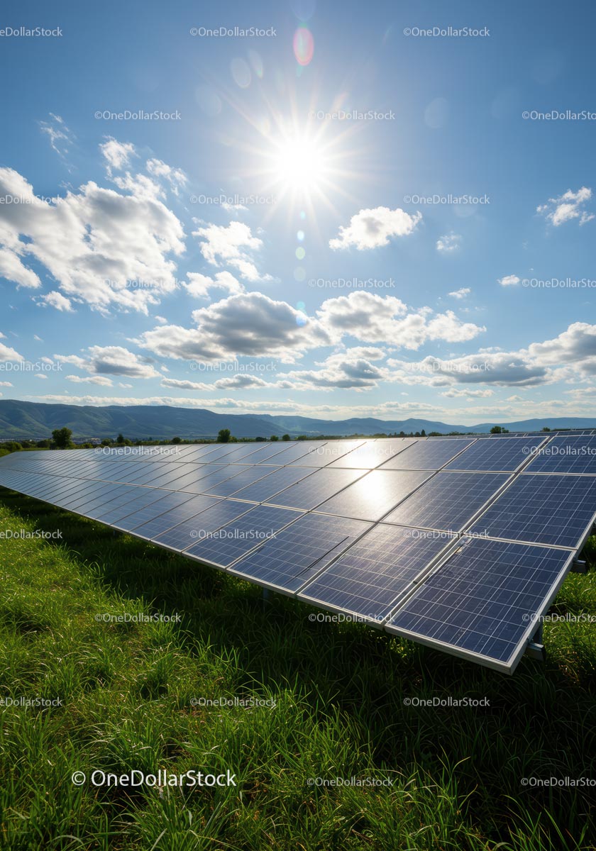 Solar Panels Under Bright Sunny Sky
