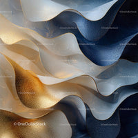 Abstract Metallic Wave Design with Gold and Blue Accents