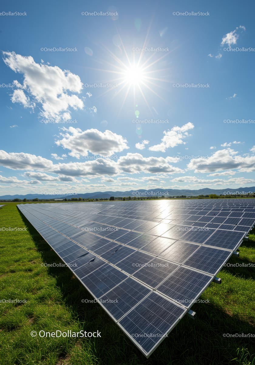 Solar Panels Shining Brightly Under a Clear Blue Sky