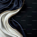 Elegant Black and White Silk Fabric with Golden Trim