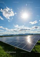 Shiny Solar Panels Under Bright Blue Sky