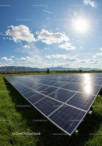 Solar Panels on a Sunny Day in a Green Field