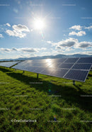 Solar Panels on Green Field Under Clear Blue Sky