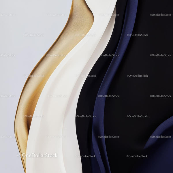 Elegant Waves of Gold, Black, and Navy Blue Fabrics