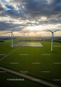 Wind Turbines and Solar Panels in Green Countryside