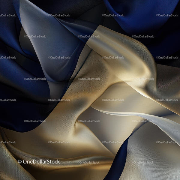 Luxurious Blue and Gold Silk Fabric with Elegant Folds