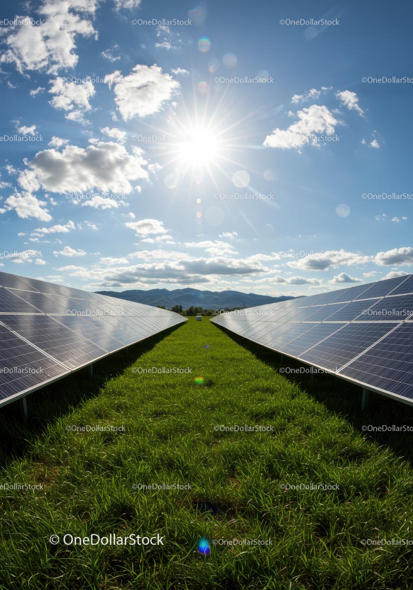 Solar Farm with Panels Under Bright Sunlight