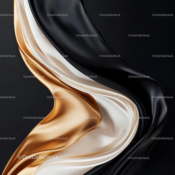 Elegant Flowing Silk with Gold, White, and Black Waves