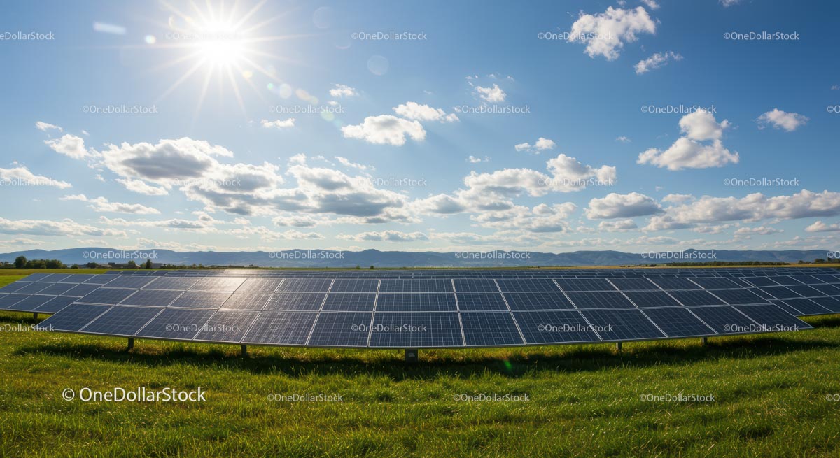 Solar Panels on a Sunny Day with Blue Skies