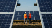 Engineers Inspecting Solar Panels on a Sunny Day