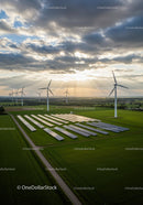 Green Energy Farm with Wind Turbines and Solar Panels