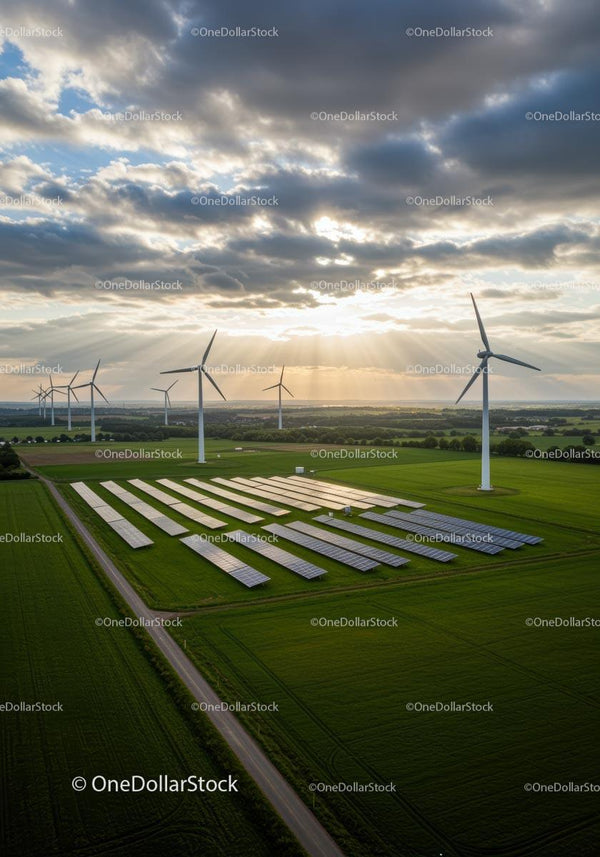 Zielona Farma Energii z Turbinami Wiatrowymi i Panelami Słonecznymi