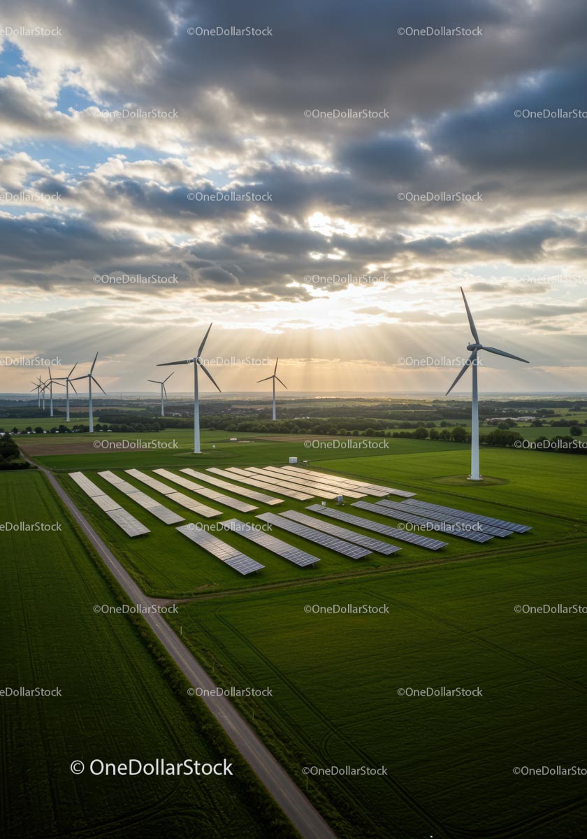 Zielona Farma Energetyczna z Turbinami Wiatrowymi i Panelami Słonecznymi