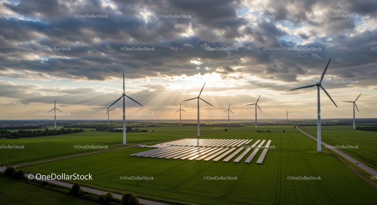 Farma Energii Odnawialnej z Turbinami Wiatrowymi i Panelami Słonecznymi