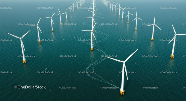 Morska Farma Wiatrowa z Ułożonymi Turbinami Nad Oceanem