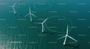 Aerial View of Offshore Wind Turbines in Blue Ocean Waters