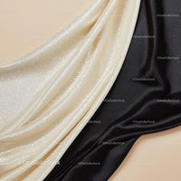 Elegant Draped Black and Beige Satin Fabrics