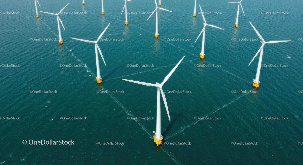 Offshore Wind Turbines in Blue Ocean